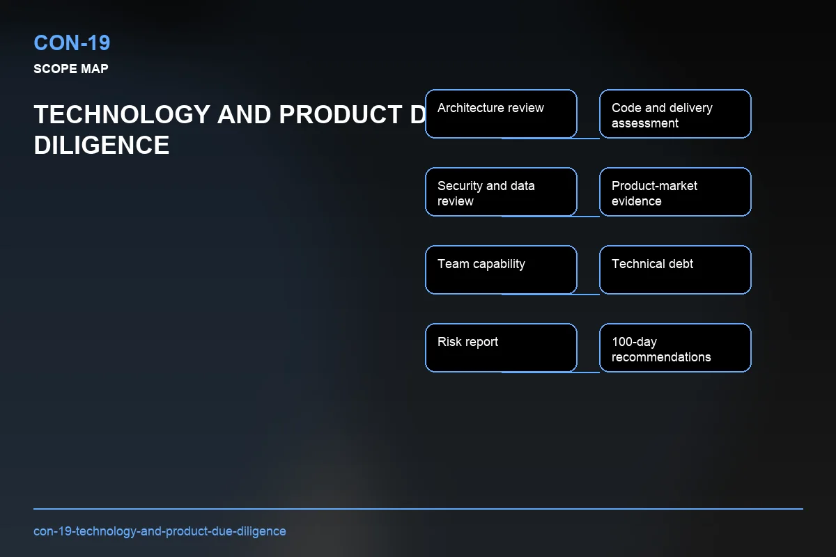 Scope visual for Technology and Product Due Diligence