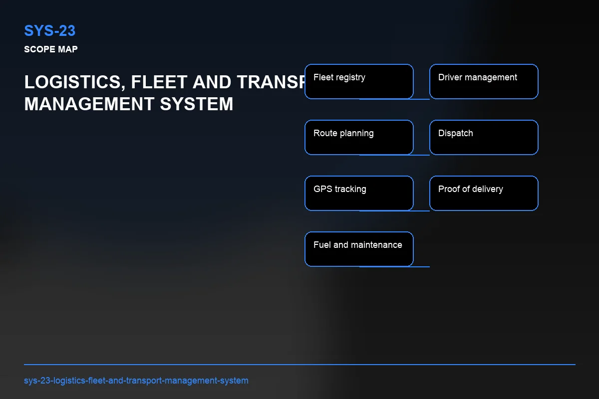 Scope visual for Logistics, Fleet and Transport Management System